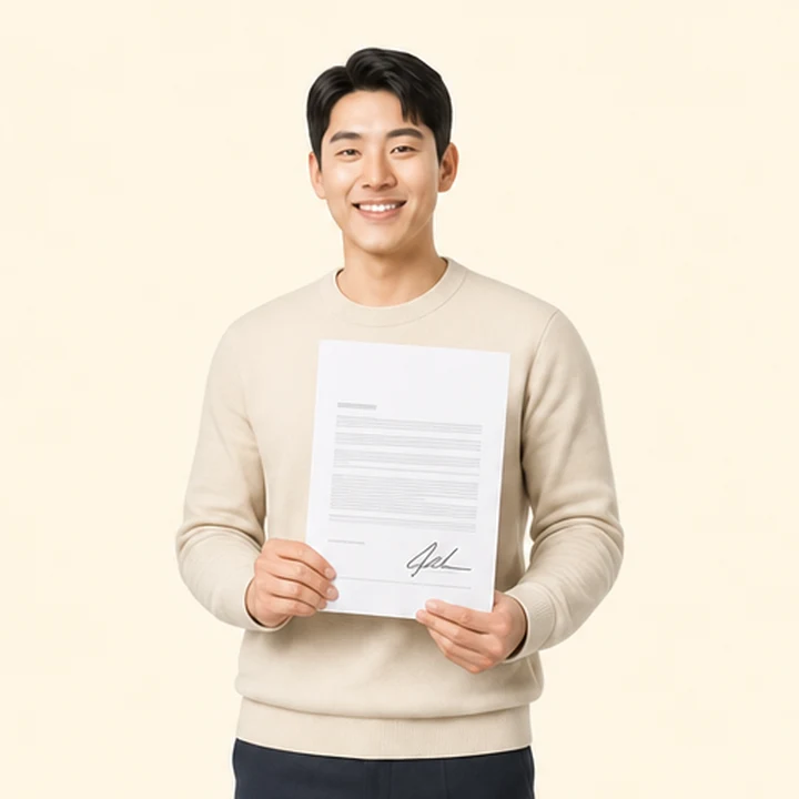 1인 장기렌트 중고차 서면 견적서를 들고 있는 고객